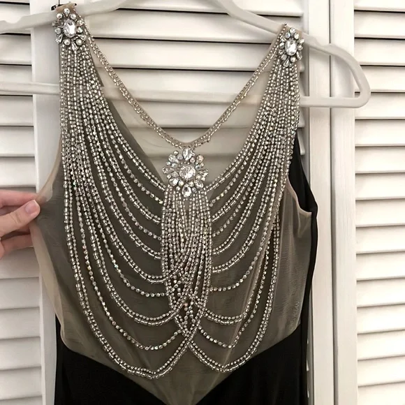 slim fit dress slacks Dramatic Gold Black Shimmery Gold Applique Choker Prom Dress